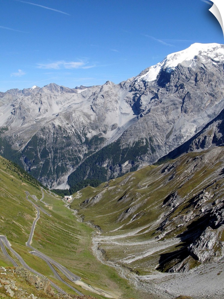 Western side of Passo dello Stelvio, Stelvio Pass, 2757 m (9045 feet) is the highest paved mountain pass in the Eastern Al...