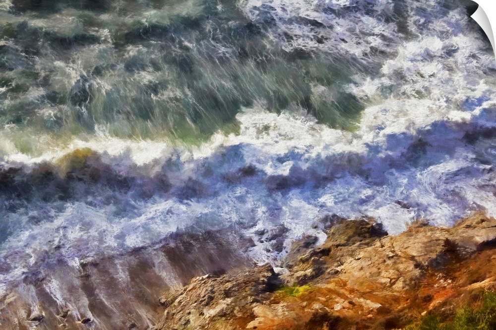 A view of a crashing wave from a cliff in the Big Sur Headlands. Acclaimed artist Michael Lynberg adds an impressionistic ...