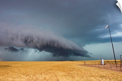 A shelf cloud from a thunderstorm provides water to crops