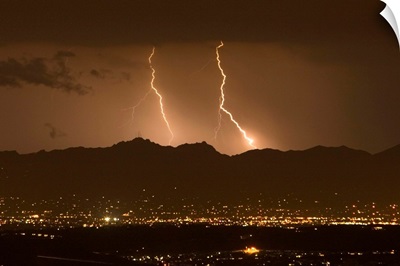 Lightning bolt strikes out of a typical monsoonal lightning storm