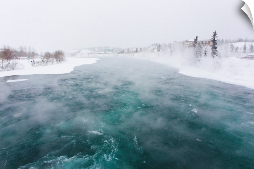 Steam rising from the Yukon River in subzero temperatures.