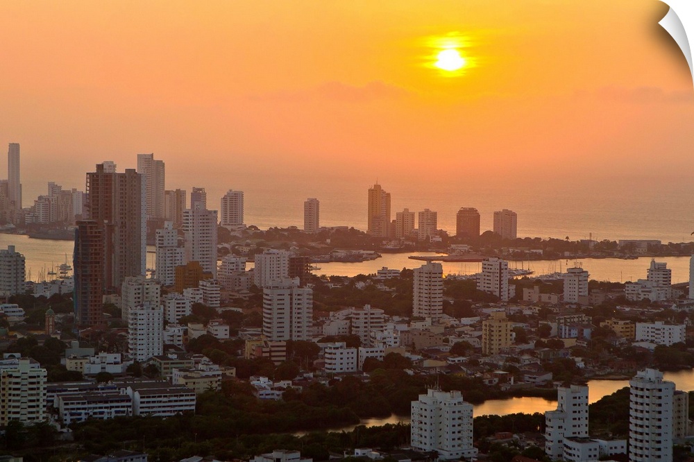 Sunset over the city of Cartagena, Colombia.