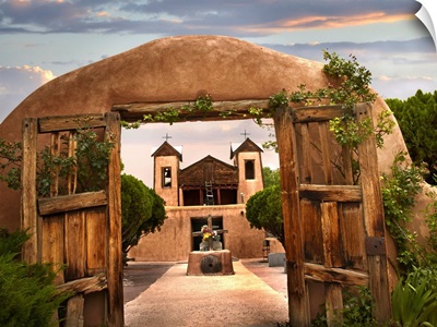 Church and gate, El Santuario de Chimayo, New Mexico