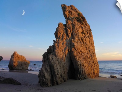 Crescent moon over El Matador Beach, Malibu, California