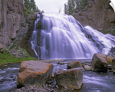 Gibbon Falls cascading into river, Yellowstone National Park, Wyoming