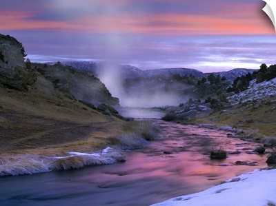 Hot Creek at sunset, natural hot spring in Mammoth Lakes region