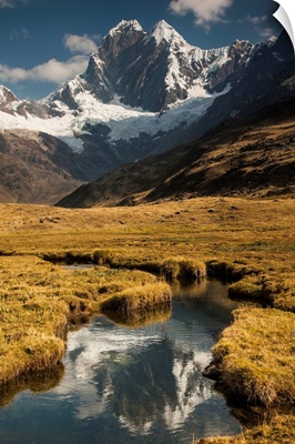 Jirishanca peak, reflection in stream, Cordillera Huayhuash, Andes, Peru
