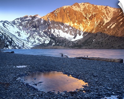 Laurel Mountain dusted with snow overlooking Convict Lake, Sierra Nevada, California