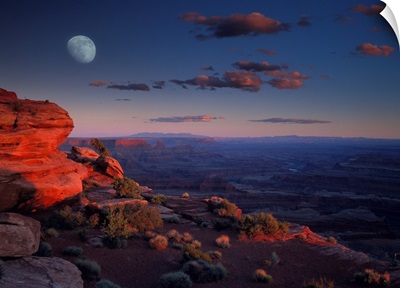 Moon over Canyonlands National Park from Green River Overlook, Utah
