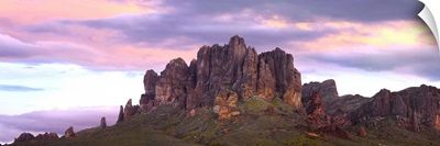 Panoramic view of the Superstition Mountains at sunset Arizona