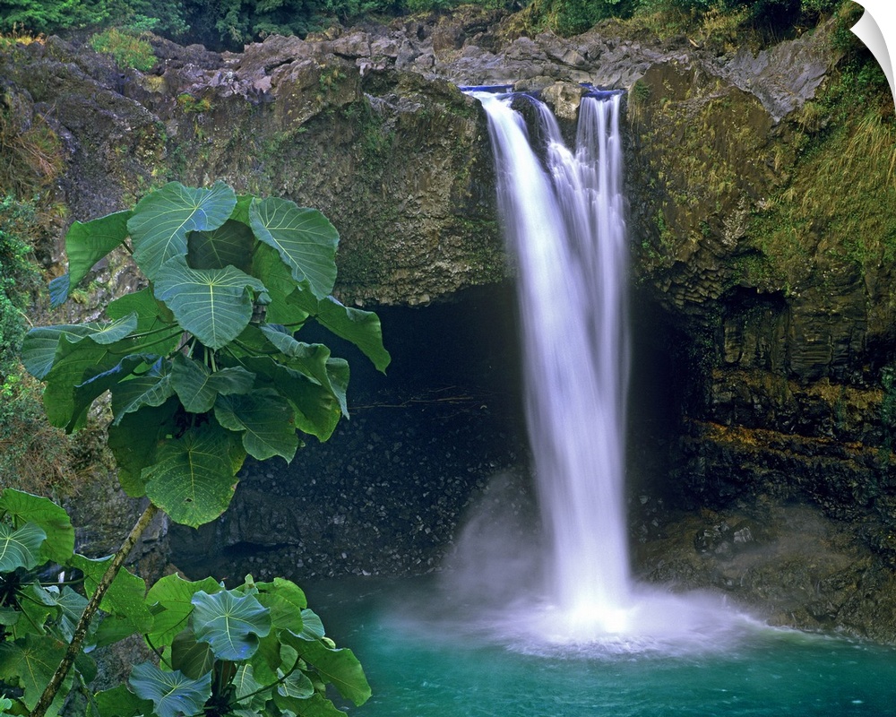 Rainbow Falls cascading into pool, Big Island, Hawaii