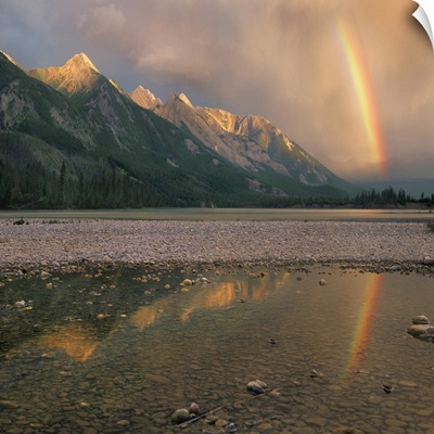Rainbow over Athabasca River, Colin Range, Jasper National Park, Alberta, Canada
