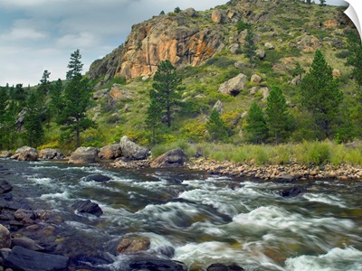 Rapids with cliffs above Cache La Poudre River, Colorado