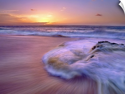 Sandy beach at sunset, Oahu, Hawaii