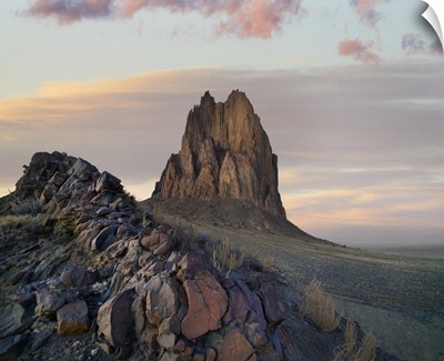 Ship Rock At Sunset, Remnant Basalt Core Of Extinct Volcano, New Mexico