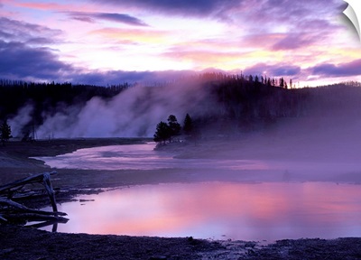 Steaming hot springs, Midway Geyser Basin, Yellowstone National Park, Wyoming