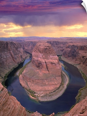 Storm clouds over the Colorado River at Horseshoe Bend near Page, Arizona