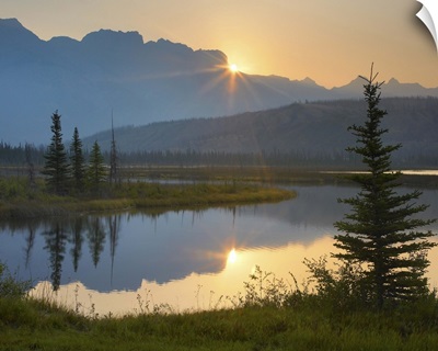 Sunset over Miette Range and Talbot Lake, Jasper National Park, Alberta, Canada