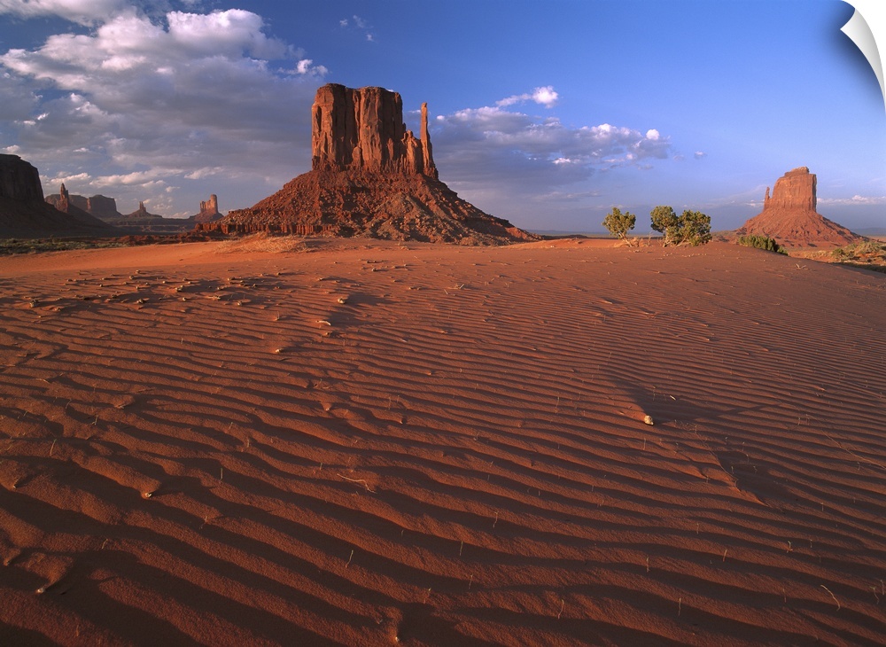 The Mittens surrounded by rippled sand, Monument Valley Navajo Tribal Park, Arizona