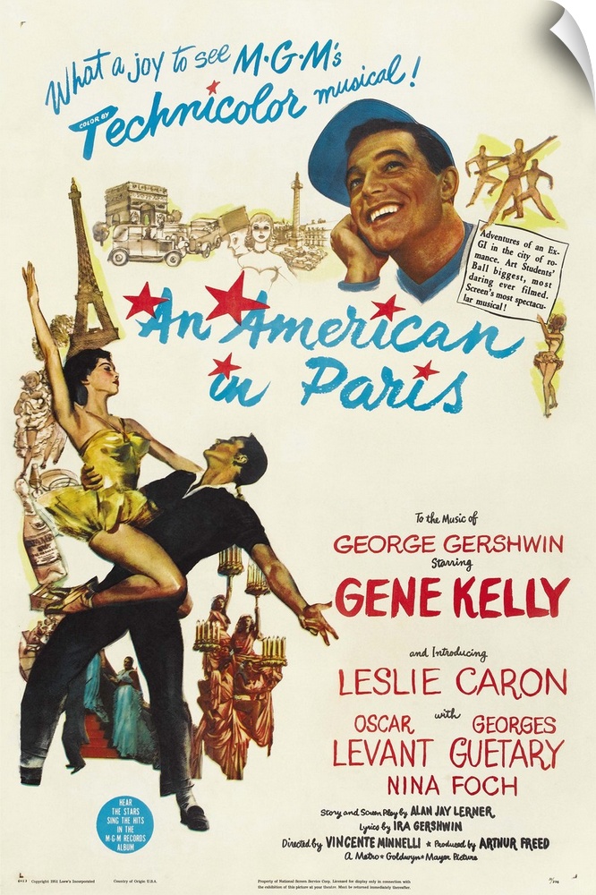Lavish, imaginative musical features a sweeping score, and knockout choreography by Kelly. Ex-G.I. Kelly stays on in Paris...