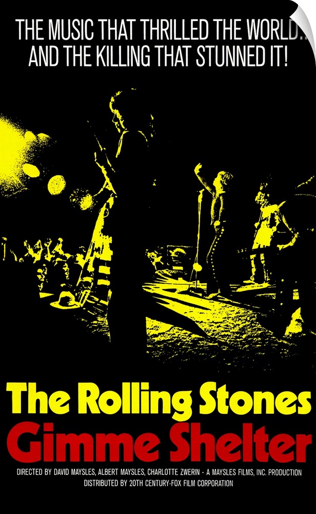 Vintage poster advertising The Rolling Stones "Gimme Shelter" tour with silhouetted picture of the band on stage.