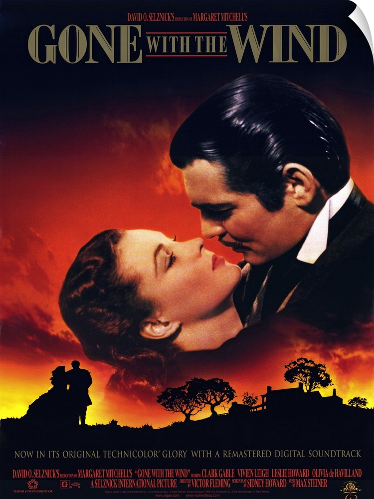 Poster advertising iconic 1939 American epic historical romance film adapted from Margaret Mitchell's novel.  The film sta...
