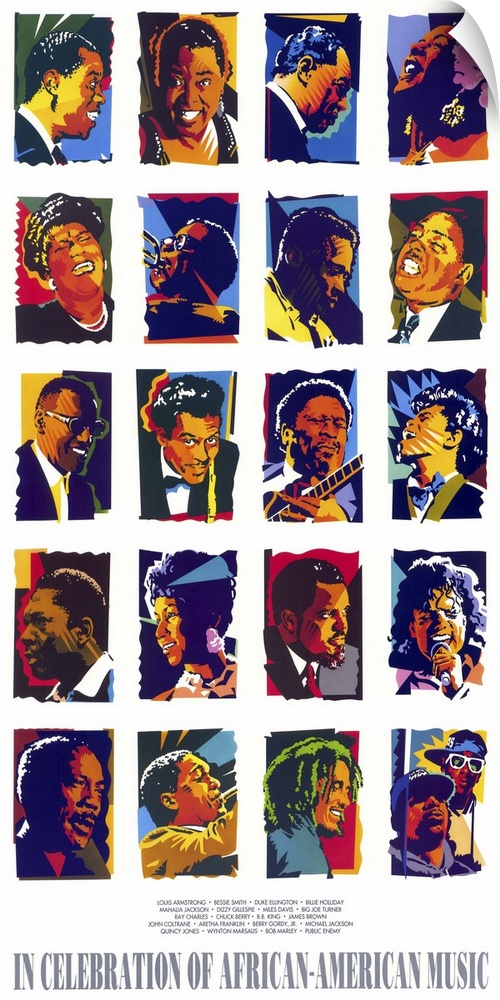 This is a collage of African American musicians created with a retro feel in celebration of their music.