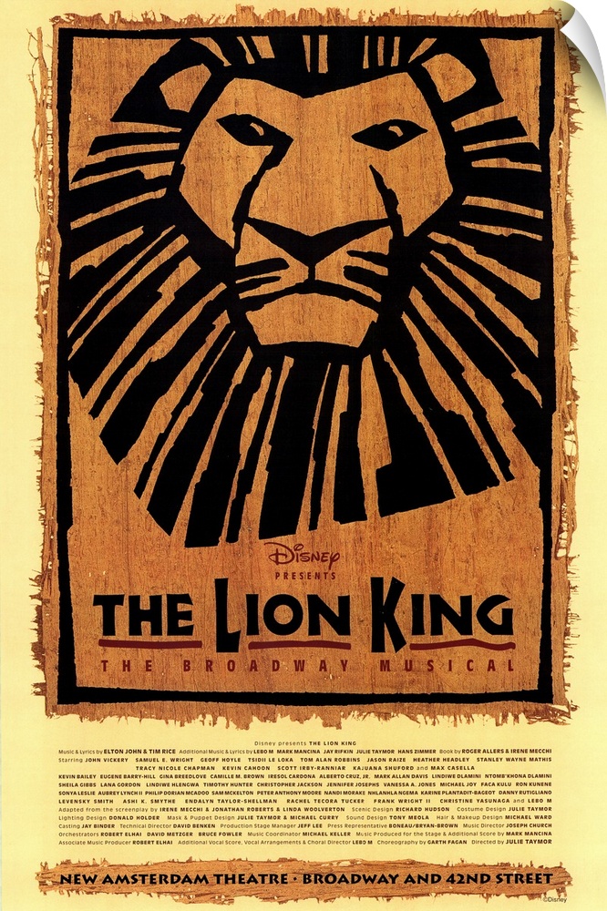 Large canvas of a poster for The Lion King on Broadway.