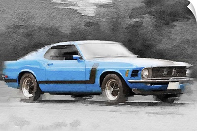 1970 Ford Mustang Boss Blue Watercolor