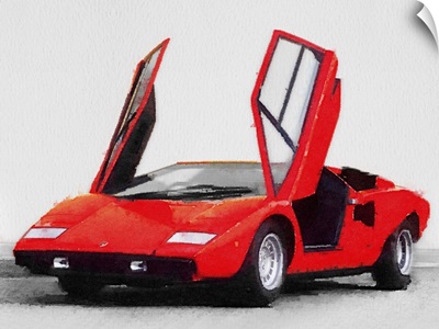 1974 Lamborghini Countach Open Doors Watercolor