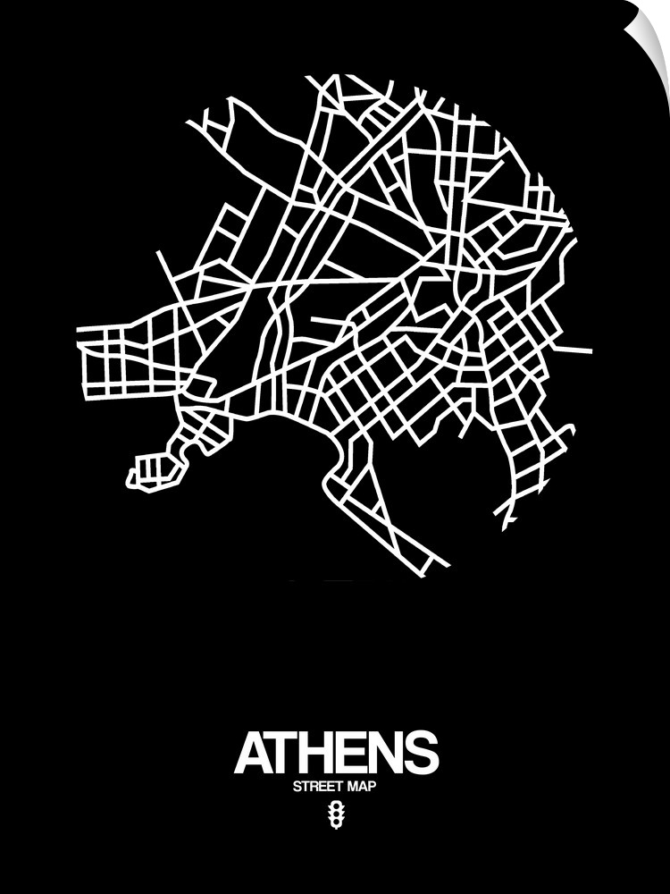Minimalist art map of the city streets of Athens in black and white.