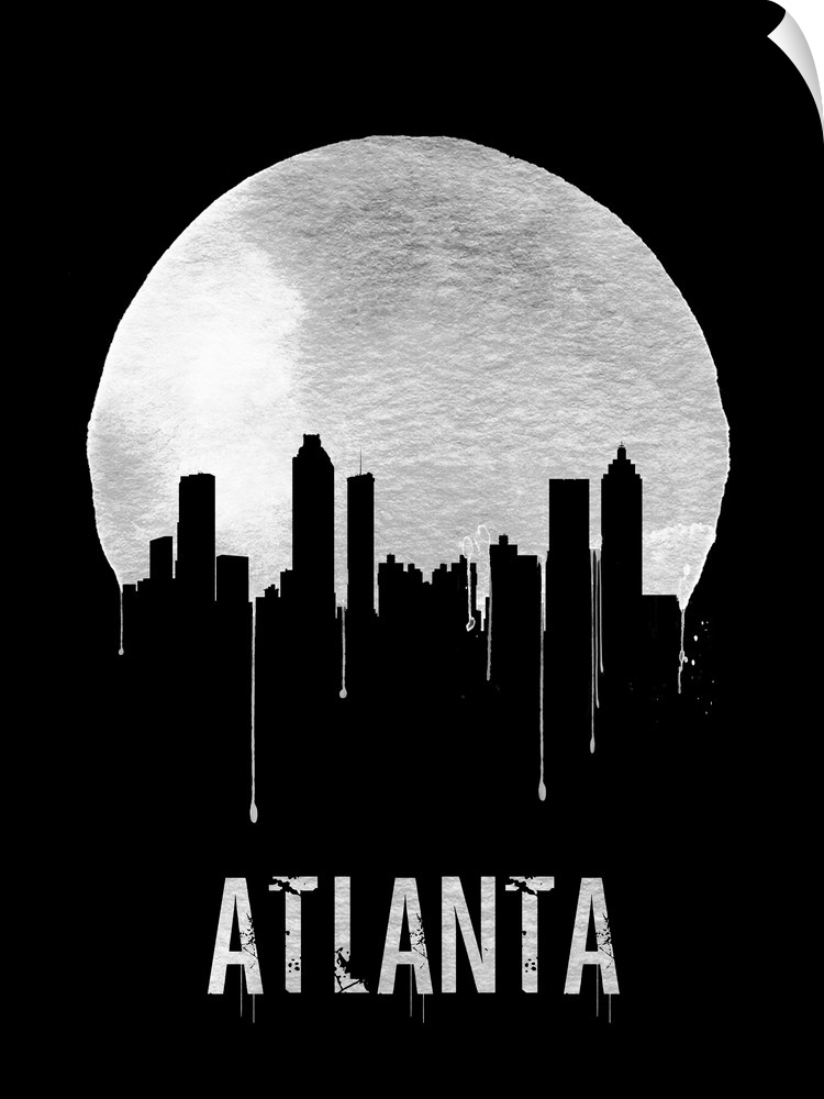 Contemporary watercolor artwork of the Atlanta city skyline, in silhouette.