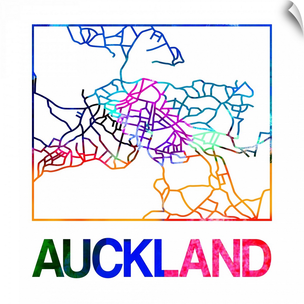 Colorful map of the streets of Auckland, New Zealand.