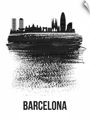 Barcelona Skyline Brush Stroke Black