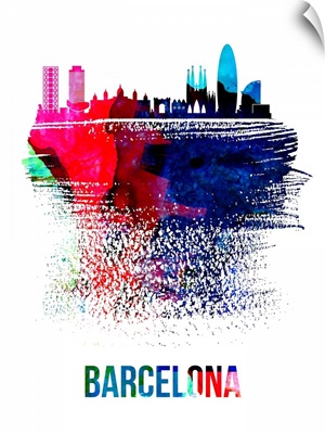 Barcelona Skyline Brush Stroke Watercolor