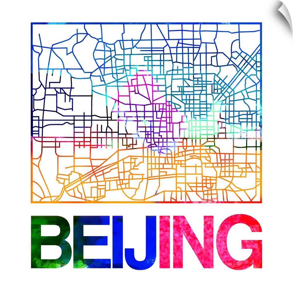 Colorful map of the streets of Beijing, China.