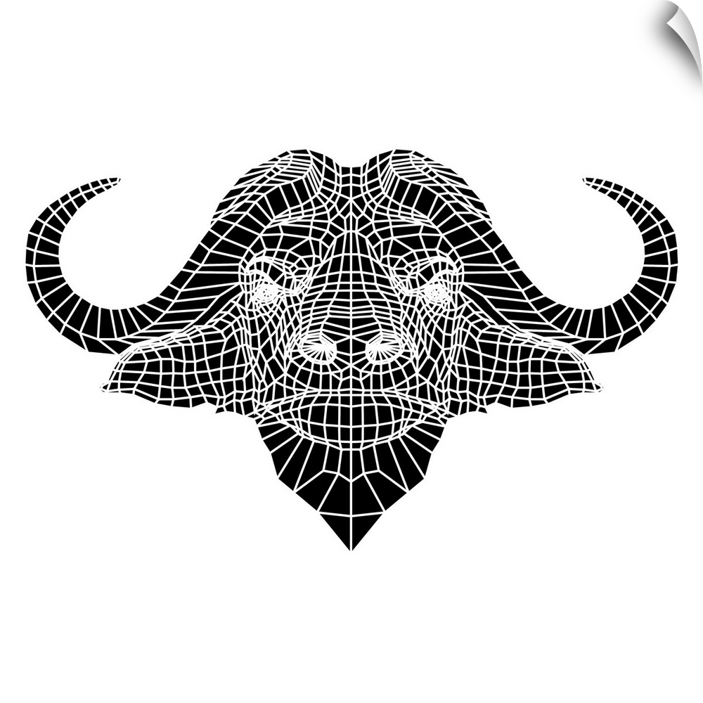 Buffalo head made up of a polygon mesh.
