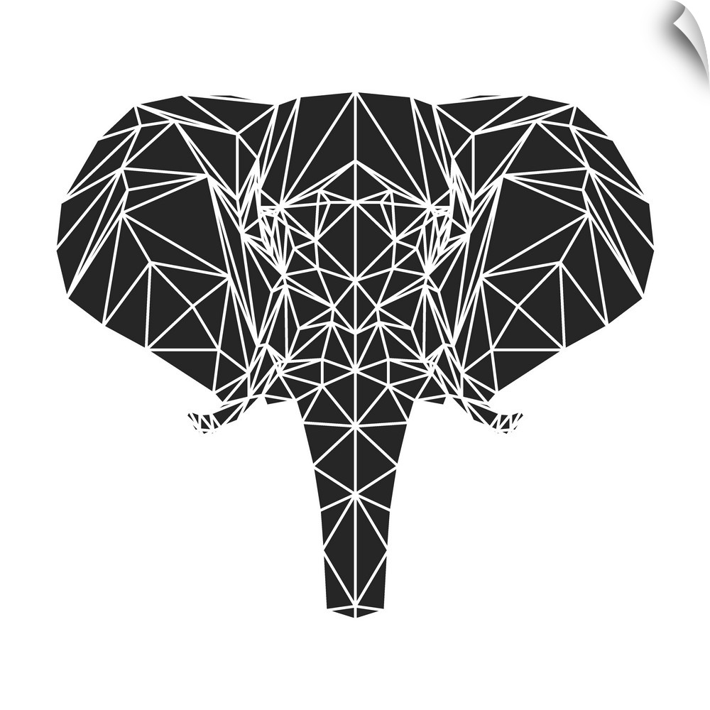 Elephant head made up of a polygon mesh.