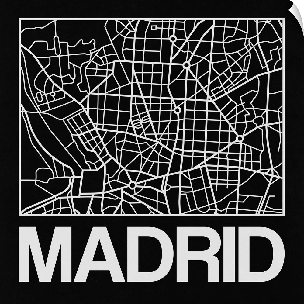 Contemporary minimalist art map of the city streets of Madrid.