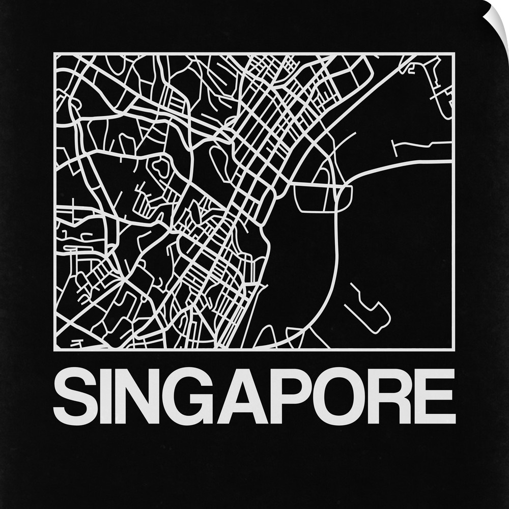Contemporary minimalist art map of the city streets of Singapore.