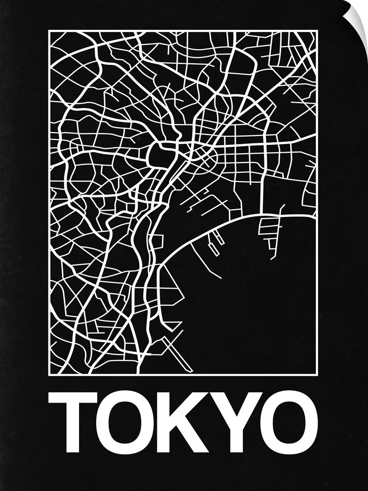 Contemporary minimalist art map of the city streets of Tokyo.