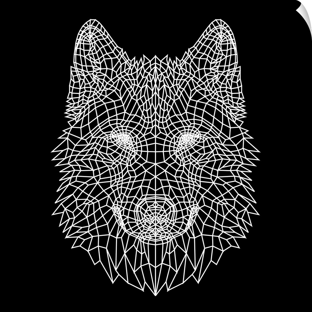 Wolf head made up of a polygon mesh.