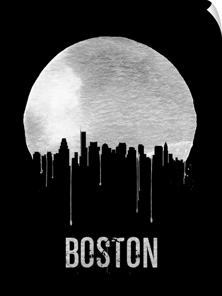 Contemporary watercolor artwork of the Boston city skyline, in silhouette.