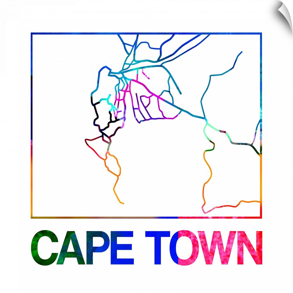 Colorful map of the streets of Cape Town, South Africa.