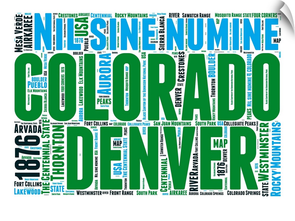 Typography art map of the US state Colorado.