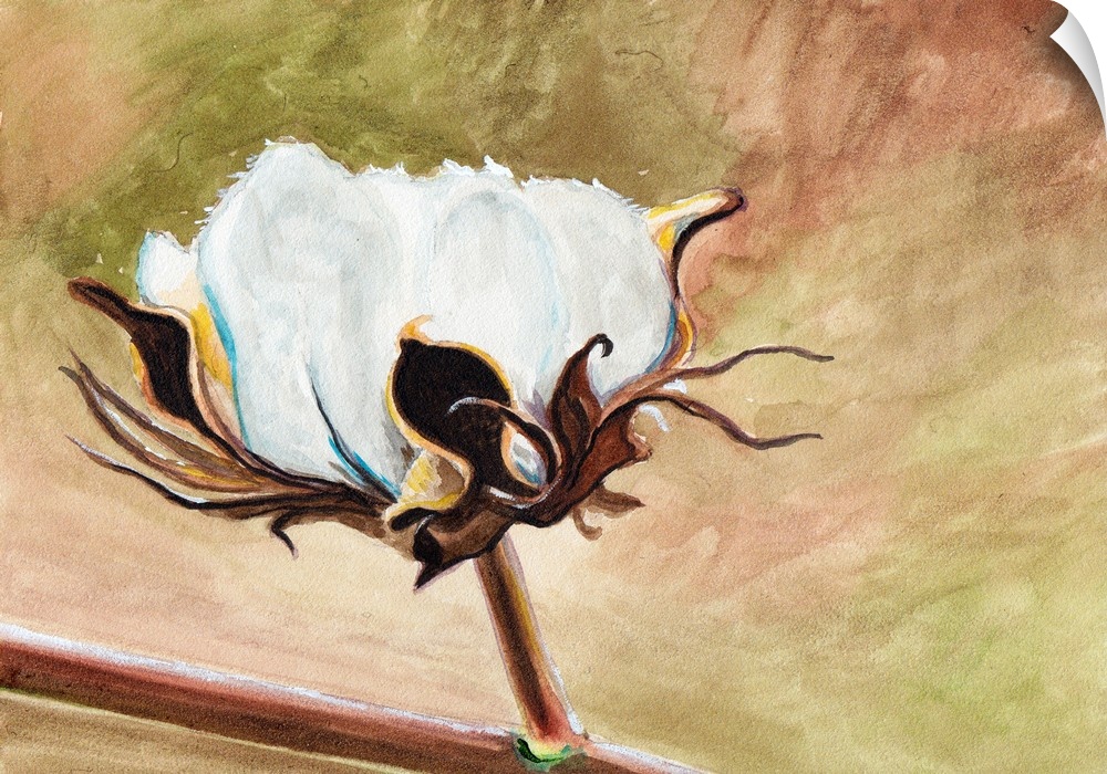 Contemporary painting of close view of a cotton flower.