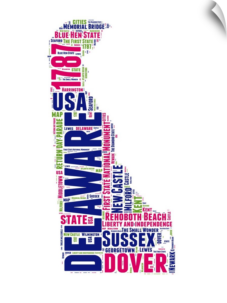 Typography art map of the US state Delaware.
