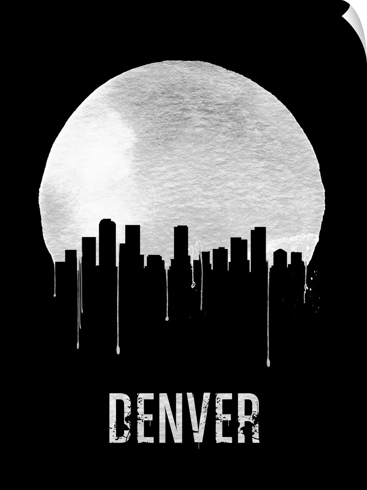Contemporary watercolor artwork of the Denver city skyline, in silhouette.