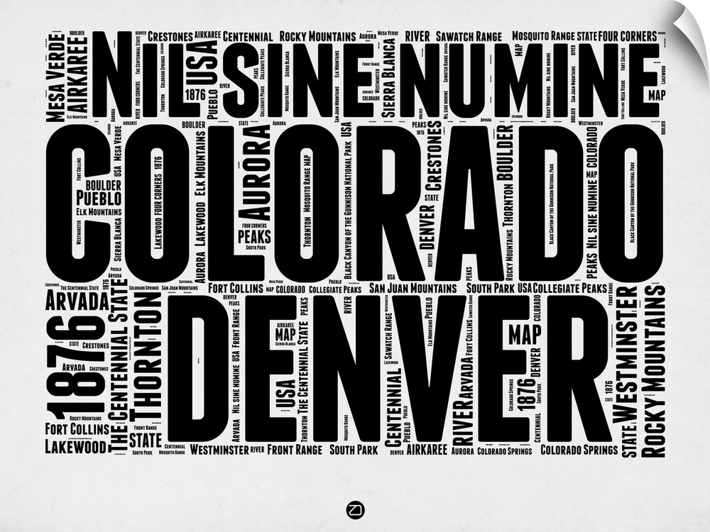 Typography art map of the US state Denver.