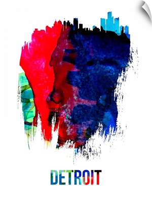 Detroit Skyline Brush Stroke Watercolor
